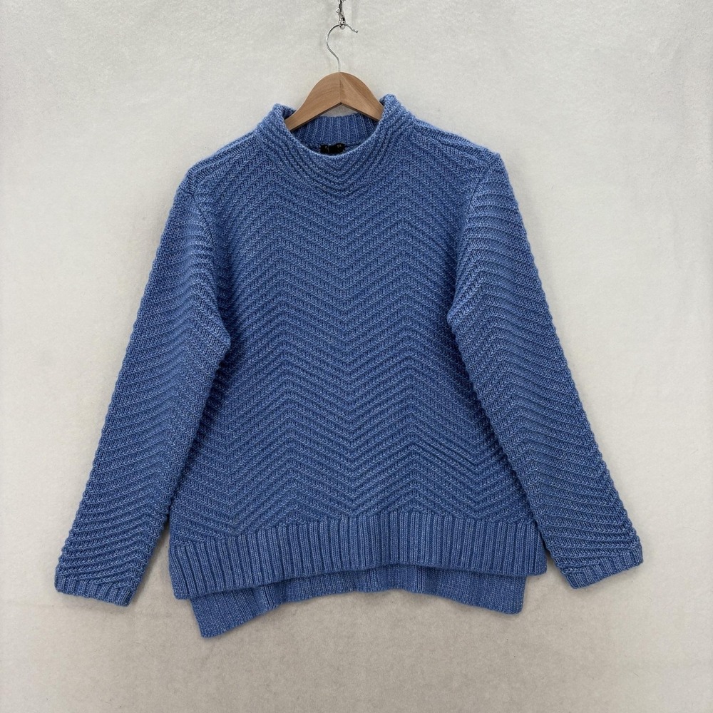 Talbots Sweater Womens PM Petite Blue Mock Neck Chevron Chunky Knit Pullover NWT
